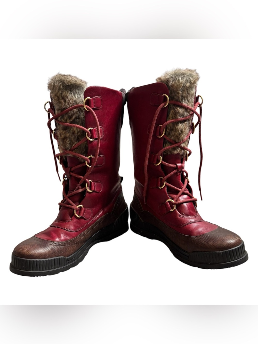Rockport Hydro-Shield Waterproof Burgundy Lace-Up Faux Fur Winter Boots Size 9.5